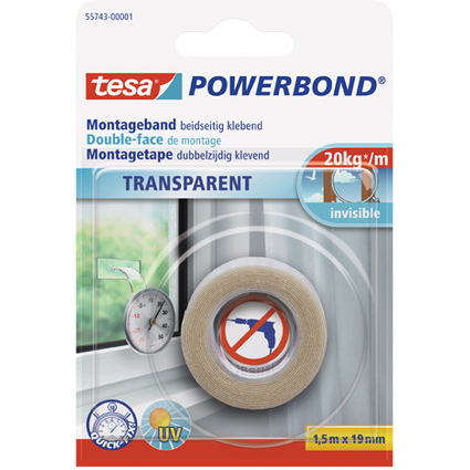 tesa Powerbond Montageband, transparent, 19 mm x 1,5 m