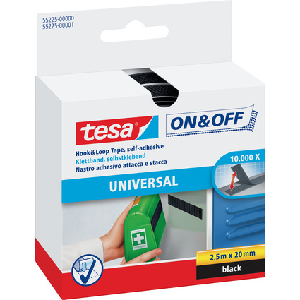 tesa On & Off Klettband, 20 mm x 2,5 m, schwarz