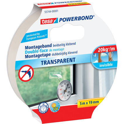 tesa Powerbond Montageband, transparent, 19 mm x 5,0 m