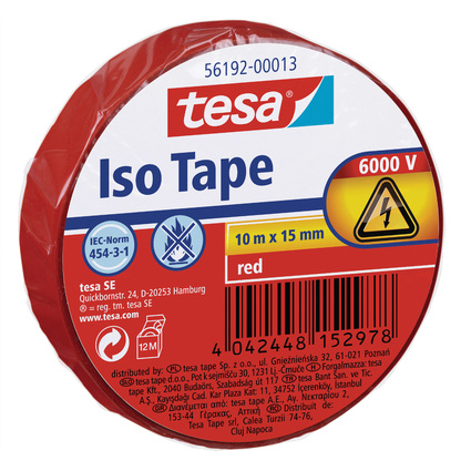 tesa Isolierband ISO TAPE, 15 mm x 10 m, rot