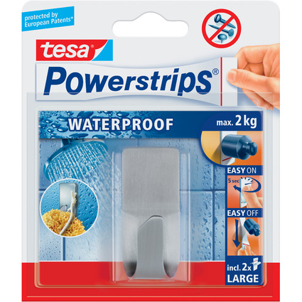 tesa Powerstrips Haken ZOOM WATERPROOF Large, Metall, silber