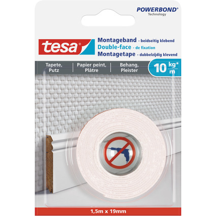 tesa Powerbond Montageband fr Tapete/Putz, 19 mm x 1,5 m