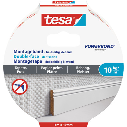 tesa Powerbond Montageband fr Tapete/Putz, 19 mm x 5,0 m