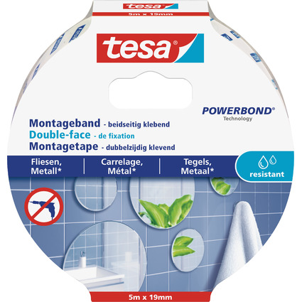 tesa Powerbond Montageband fr Fliesen/Metall, 19 mm x 5,0 m