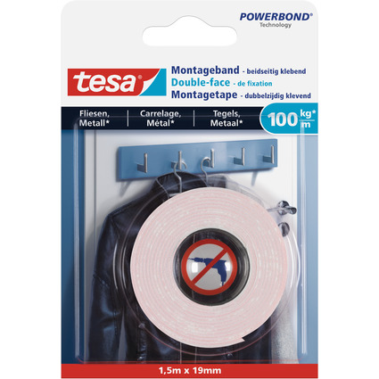 tesa Powerbond Montageband fr Fliesen/Metall, 19 mm x 1,5 m