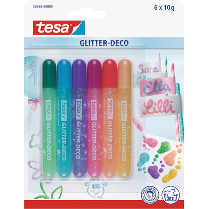 tesa Glitzerkleber "Glitter Deko" Tube, Inhalt: 6 x 10 g