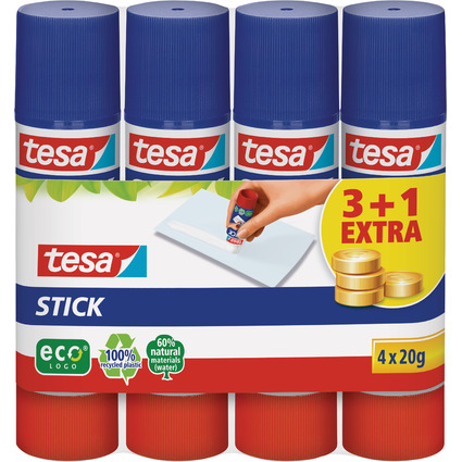 tesa ecoLogo Stick Klebestift, 4er Pack, 20 g