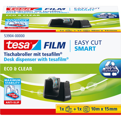 tesa Tischabroller Smart ecoLogo, bestckt, schwarz