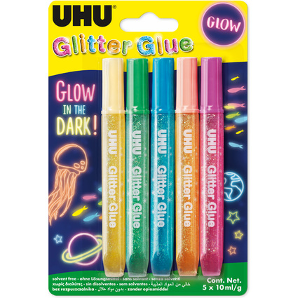 UHU Glitzerkleber Glitter Glue "GLOW IN THE DARK", 5 x 10 ml