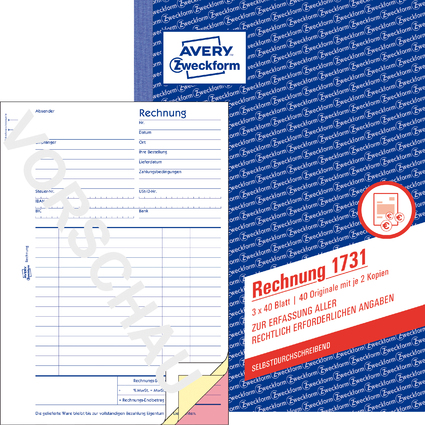 AVERY Zweckform Formularbuch "Rechnung", SD, 3 x 40 Blatt