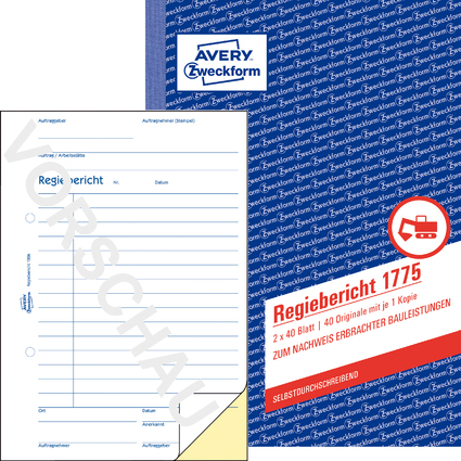 AVERY Zweckform Formularbuch "Regiebericht", 2 x 40 Blatt