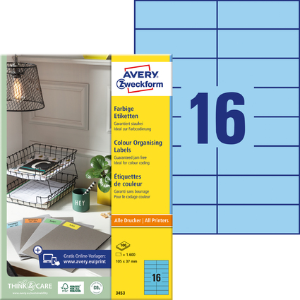 AVERY Zweckform Universal-Etiketten, 105 x 37 mm, blau