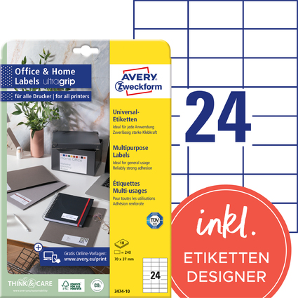 AVERY Zweckform Universal-Etiketten Office&Home, 70 x 37 mm