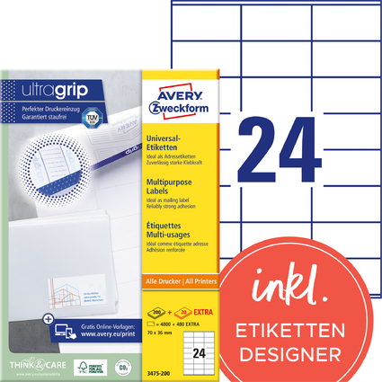 AVERY Zweckform Universal-Etiketten, 70 x 36 mm, wei