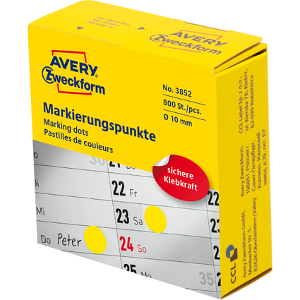 AVERY Zweckform Markierungspunkte, 10 mm, gelb, Spender