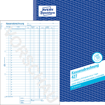 AVERY Zweckform Formularbuch "Kassenabrechnung mit MwSt", A4