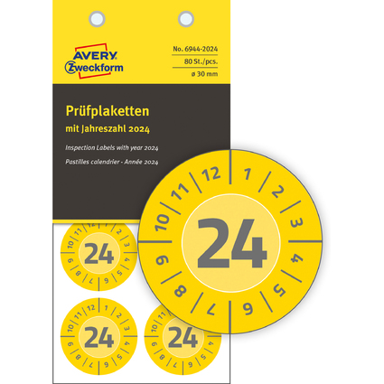 AVERY Zweckform Prfplaketten, 2024, Vinyl, gelb, 30 mm