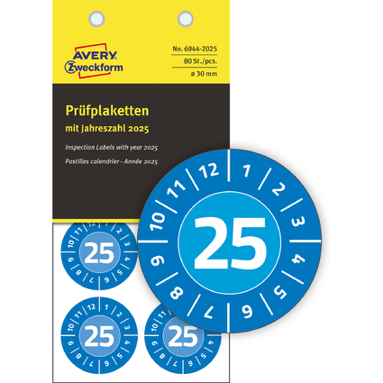 AVERY Zweckform Prfplaketten, 2025, Vinyl, blau, 30 mm