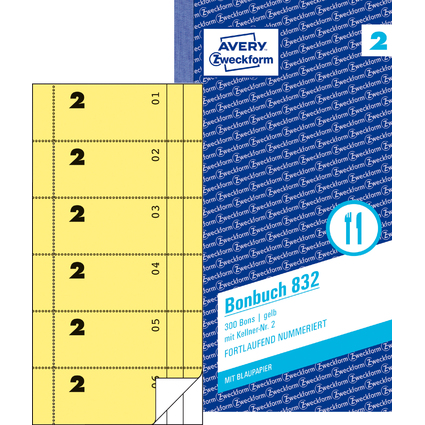 AVERY Zweckform Formularbuch "Bonbuch", 105 x 198 mm, gelb