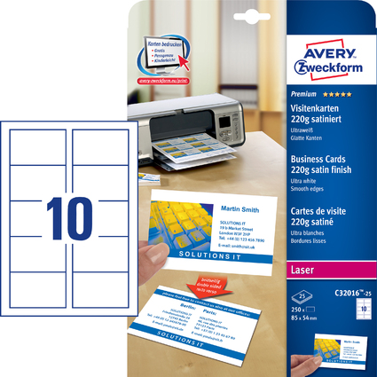 AVERY Zweckform Quick & Clean Visitenkarten, satiniert