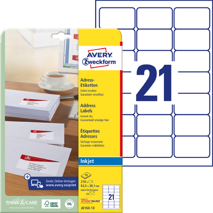 AVERY Zweckform Inkjet Adress-Etiketten, 63,5 x 38,1 mm