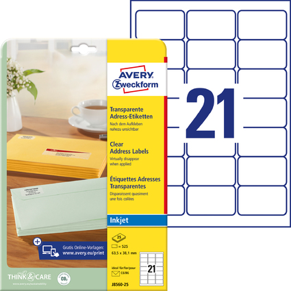 AVERY Zweckform Transparente Adress-Etiketten, 63,5 x 38,1mm