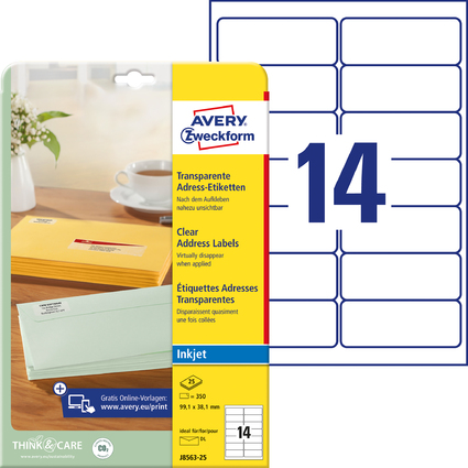 AVERY Zweckform Transparente Adress-Etiketten, 99,1 x 38,1mm