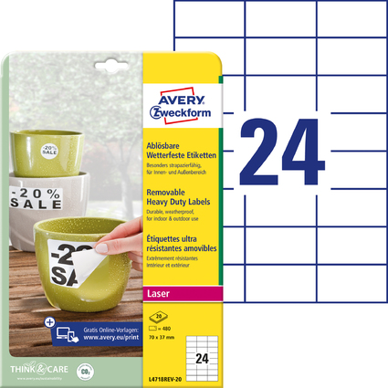 AVERY Zweckform Wetterfeste Etiketten, 70 x 37 mm, ablsbar