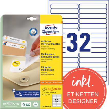 AVERY Zweckform Universal-Etiketten, 96 x 16,9 mm, wei