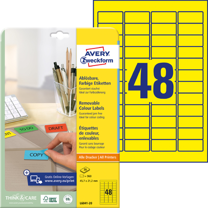 AVERY Zweckform Mini-Etiketten, 45,7 x 21,2 mm, gelb