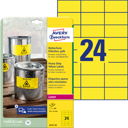 AVERY Zweckform wetterfeste Etiketten, 70 x 37 mm, gelb