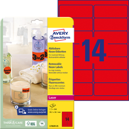 AVERY Zweckform Stick&Lift Etiketten, 99,1 x 38,1 mm, rot