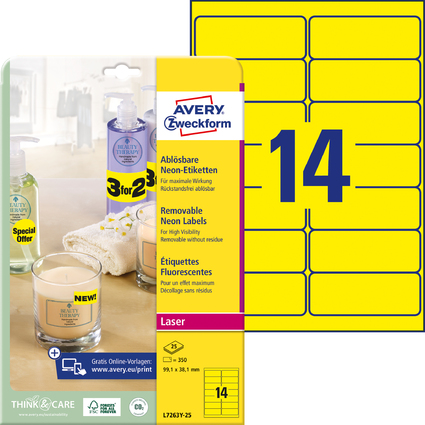 AVERY Zweckform Stick&Lift Etiketten, 99,1 x 38,1 mm, gelb