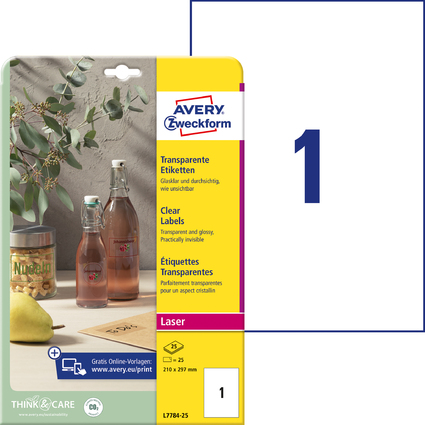 AVERY Zweckform Crystal Clear Etiketten, 210 x 297 mm