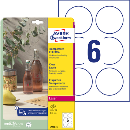 AVERY Zweckform Transparente Etiketten, 80 mm, rund