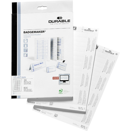 DURABLE Einsteckschilder fr Namensschilder, 17 x 67 mm