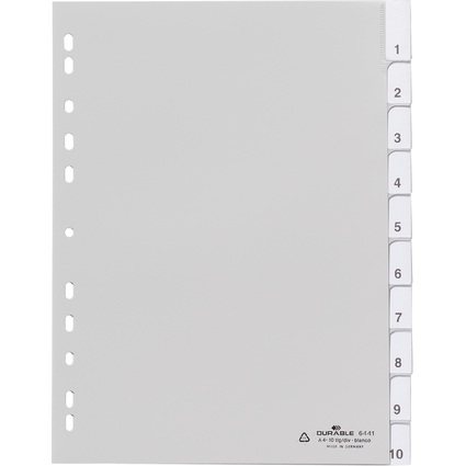 DURABLE Kunststoff-Register, A4, PP, 10-teilig, grau