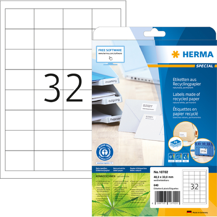 HERMA Universal-Etiketten Recycling, 48,3 x 33 mm, 20 Blatt