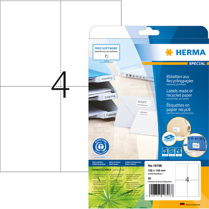 HERMA Universal-Etiketten Recycling, 105 x 148 mm, 20 Blatt