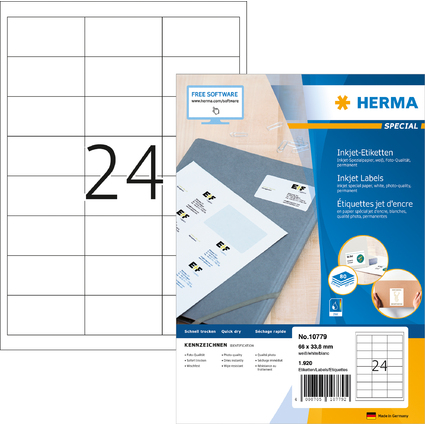 HERMA Inkjet-Etiketten, 66 x 33,8 mm, wei