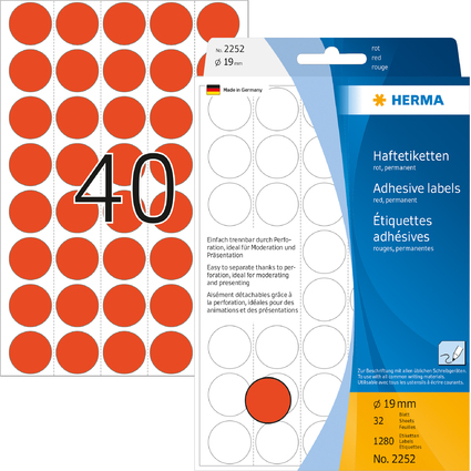 HERMA Markierungspunkte, Durchmesser: 19 mm, rot