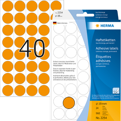 HERMA Markierungspunkte, Durchmesser: 19 mm, leuchtorange