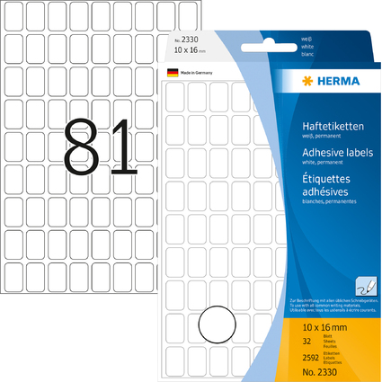 HERMA Vielzweck-Etiketten, 10 x 16 mm, wei, Gropackung