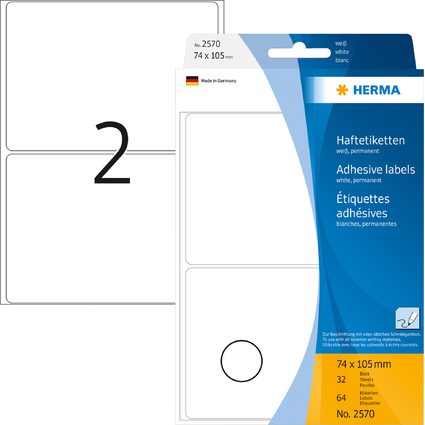 HERMA Vielzweck-Etiketten, 74 x 105 mm, wei, Gropackung