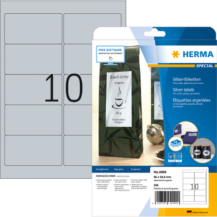 HERMA SPECIAL Folien-Etiketten, 96 x 50,8 mm, silber