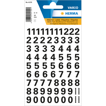 HERMA Zahlen-Sticker 0-9, Folie schwarz, Hhe: 10 mm