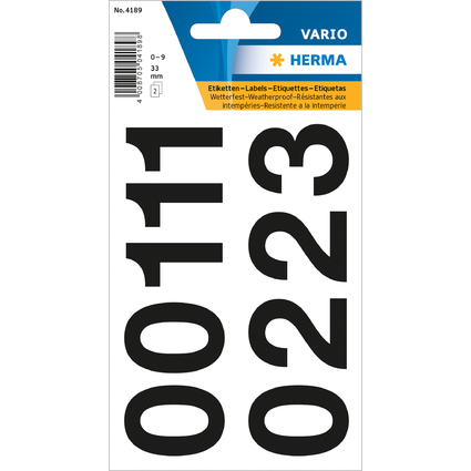 HERMA Zahlen-Sticker 0-9, Folie schwarz, Hhe: 33 mm