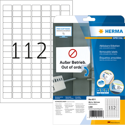 HERMA Universal-Etiketten SPECIAL, 25,4 x 16,9 mm, wei