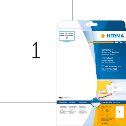 HERMA Korrektur-/Abdeck-Etiketten SPECIAL, 210 x 297 mm