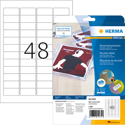 HERMA Verschlussetiketten SPECIAL, 45,7 x 21,2 mm, wei